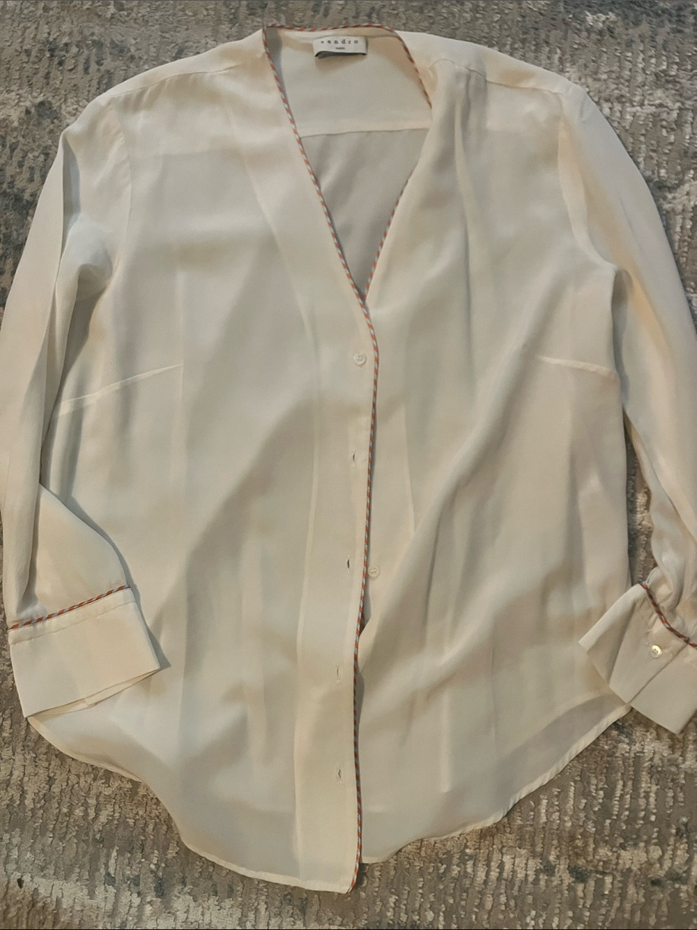 Sandro Cream Top with Orange and Light Blue Braid Trim